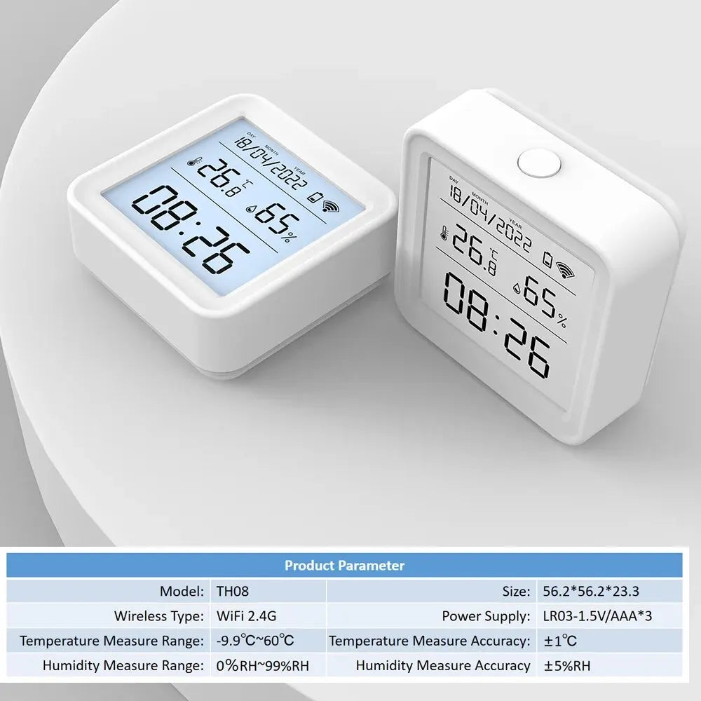 Sensor Inteligente de Temperatura e Humidade Wi-Fi Tuya com Retroiluminação - Higrómetro e Termómetro Compatível com Alexa e Google Home