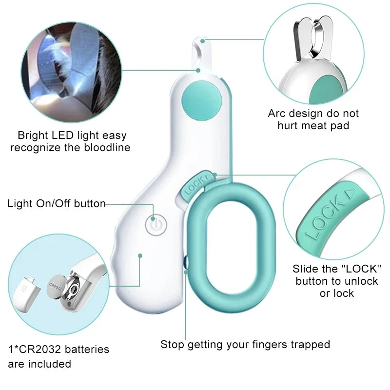 Cortador de Unhas para Gatos e Cães com Luz LED e Bloqueio de Segurança - Kit Profissional para Cuidados de Animais