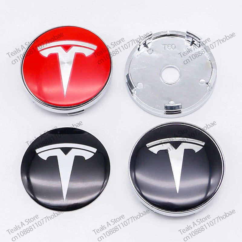 4 Peças de Capas de Centro 56mm para Tesla – Adesivos Personalizados com Logo para Model 3, Y, S e X – Acessórios de Carro de Alta Qualidade