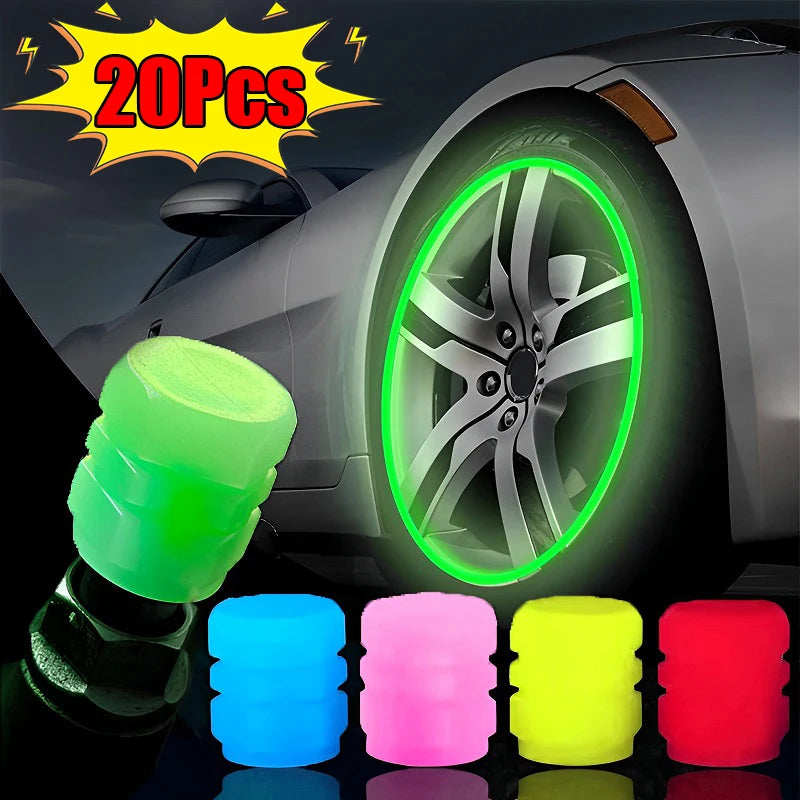 20 Capsulas de Válvula Luminosas e Fluorescentes para Carro, Mota e Bicicleta - Acessórios de Decoração para Cubos de Roda e Válvulas de Pneus