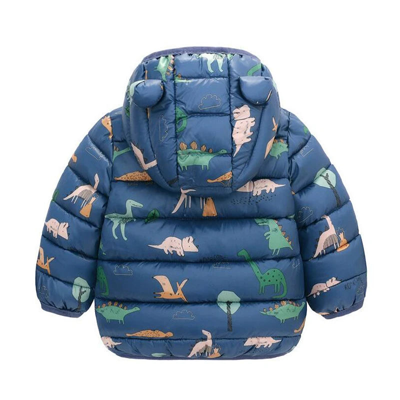 Jaquetas Leves para Crianças: Casacos de Inverno com Capuz e Estampa de Dinossauro, Ideal para Meninos e Meninas