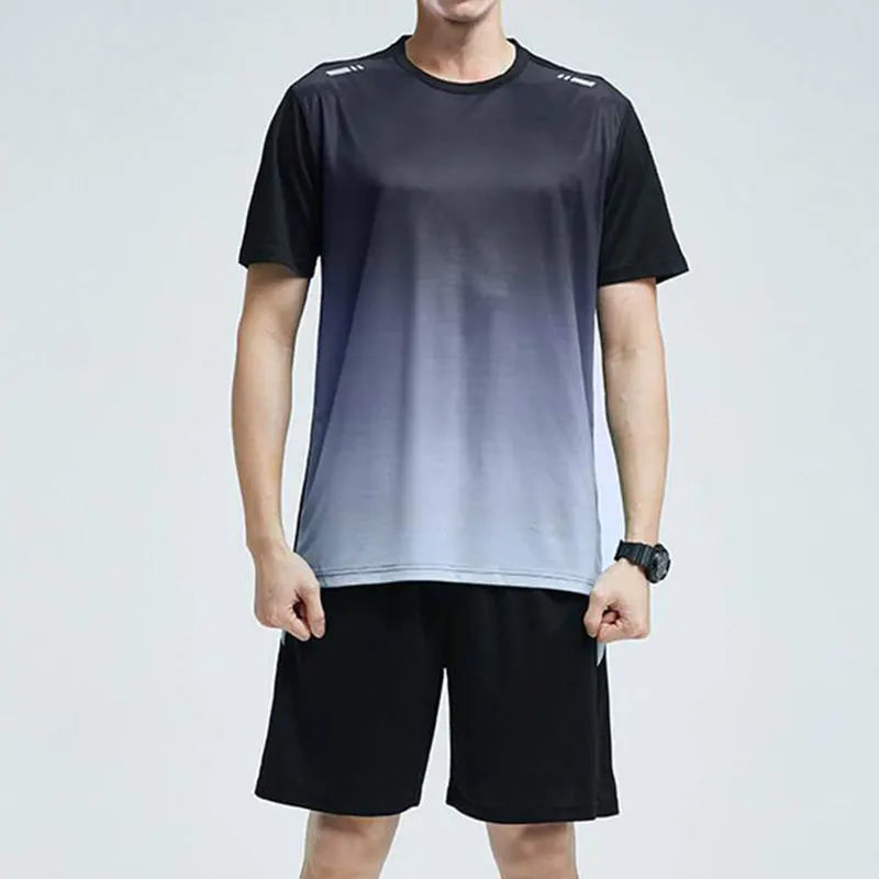 Conjunto Masculino Ativo – Camiseta de Manga Curta e Shorts Quick Dry para Treinos e Desportos