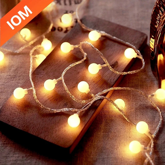 Fitas de Luz LED em Bola - 10m - Alimentação USB/Pilhas - Luzes Decorativas para Casamentos, Jardim e Decoração de Natal