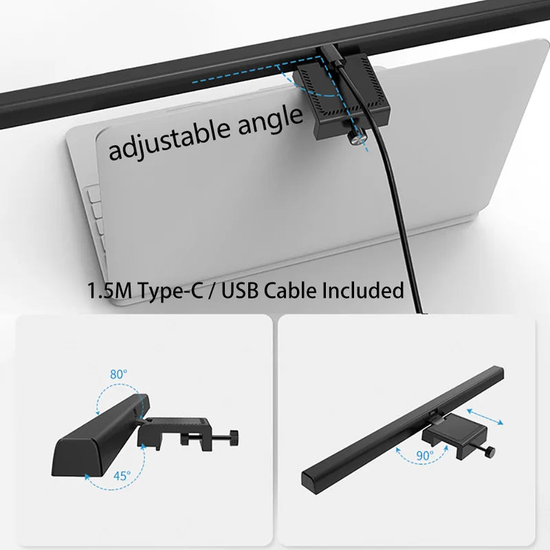 Lâmpada de Mesa LED com Proteção Ocular - Barra de Luz para Monitor de Computador, Ajuste de Intensidade Sem Escalões, Alimentação USB