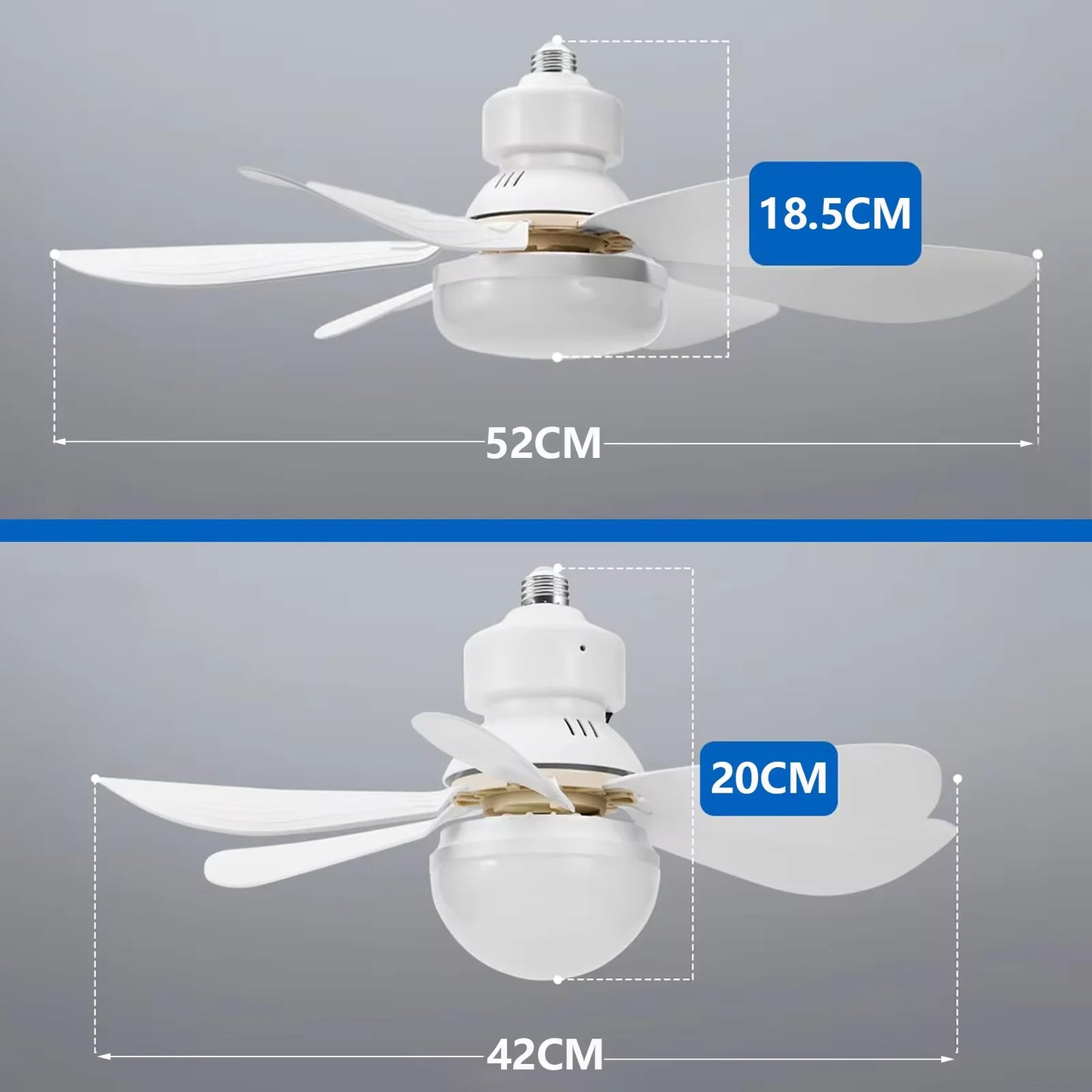 Luz de Teto com Ventoinha LED 30W E27 com Controlo Remoto para Regulação de Intensidade - Ideal para Sala de Estar, Estudo e Uso Doméstico (85-265V)